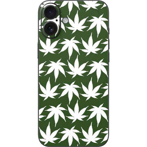 Marijuana Leaf White Pattern iPhone 16 Plus Skin